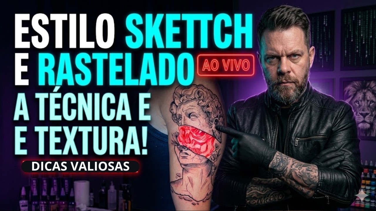 A ARTE DO RASCUNHO NA PELE | Live Tattoo: Estilo Sketch e Rastelado (Técnica e Textura)