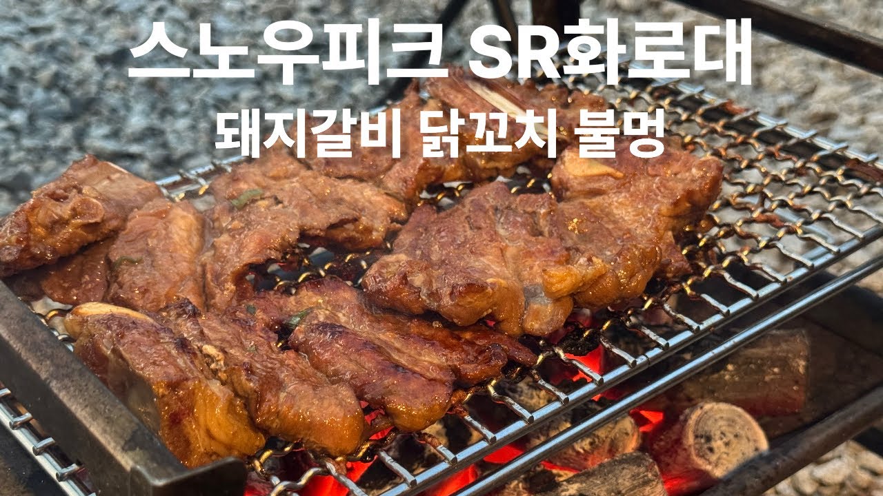 스노우피크 SR화로대 돼지갈비 닭꼬치 캠핑 BBQ 불멍_캠핑 음식추천_캠핑 비비큐 차콜스타터 비장탄 숯불_camping_SnowPeak Takibi Solo_スノーピーク 焚火台SR