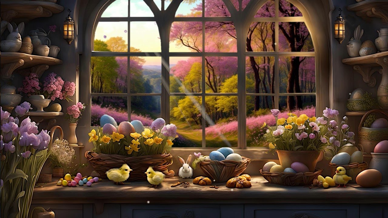 COZY EASTER AMBIENCE-SPRING FLOWERS-PEACEFUL BIRD SONGS-GLASS CHIMES-ASMR FOR RELAX-STUDY-SLEEP