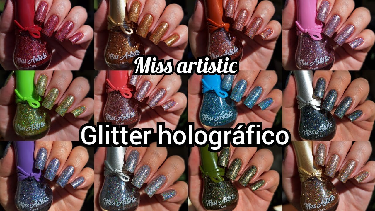 ESMALTE MISS ARTISTIC COLEÇÃO GLITTER HOLOGRÁFICO 12 CORES