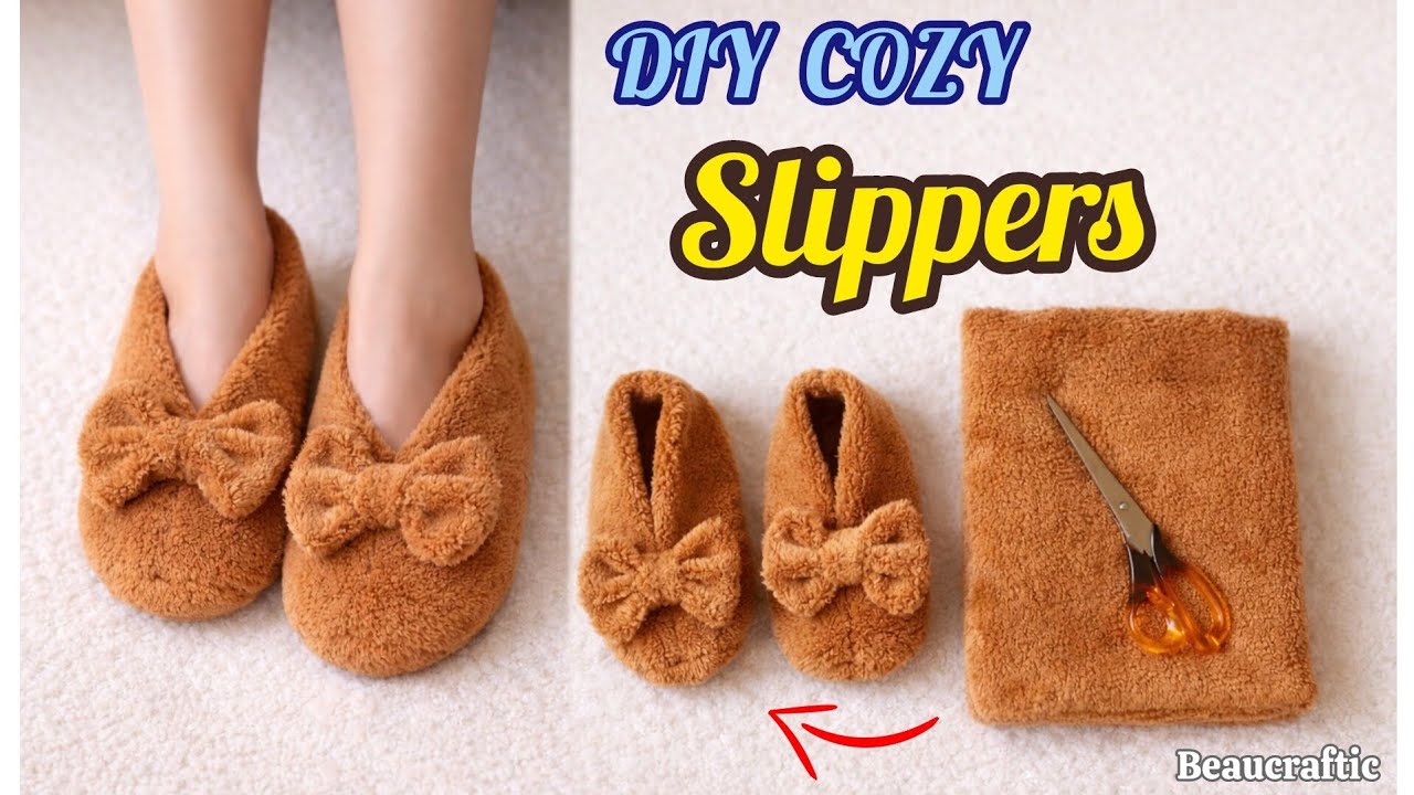 DIY cozy faux fur Slippers, Easy Handmade Winter Slippers at home, آموزش پاپوش زمستانی اسلیپرز 