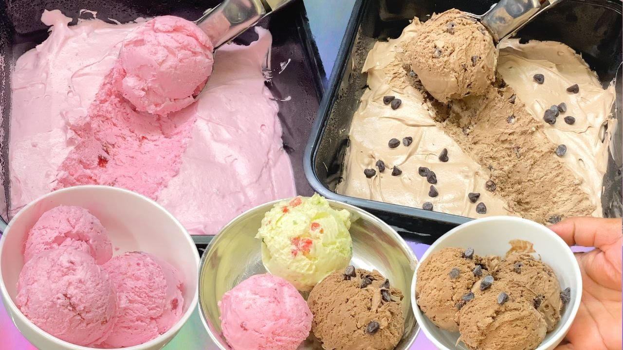 GMS or CMC powder use करके बनाए स्ट्रॉबेरी और चॉक्लोटाए आइस क्रीम | Strawberry Ice cream | Chocolate