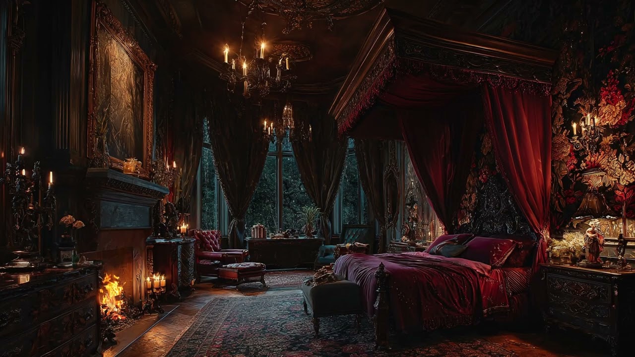 Victorian Gothic Bedroom Ambience &ndash; Rain & Fireplace Sounds for Deep Sleep & Relaxation 🌧️