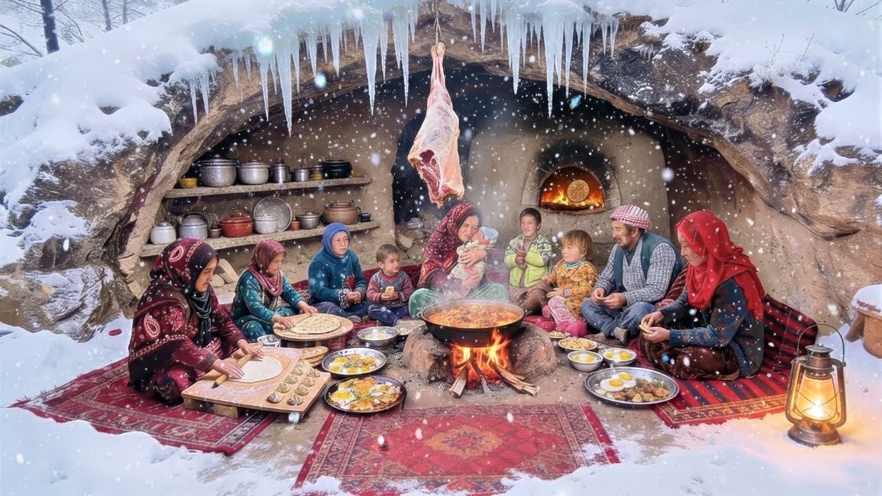 Surviving Life in Afghanistan's Coldest Cave | Family Cooking in Freezing Stone Home