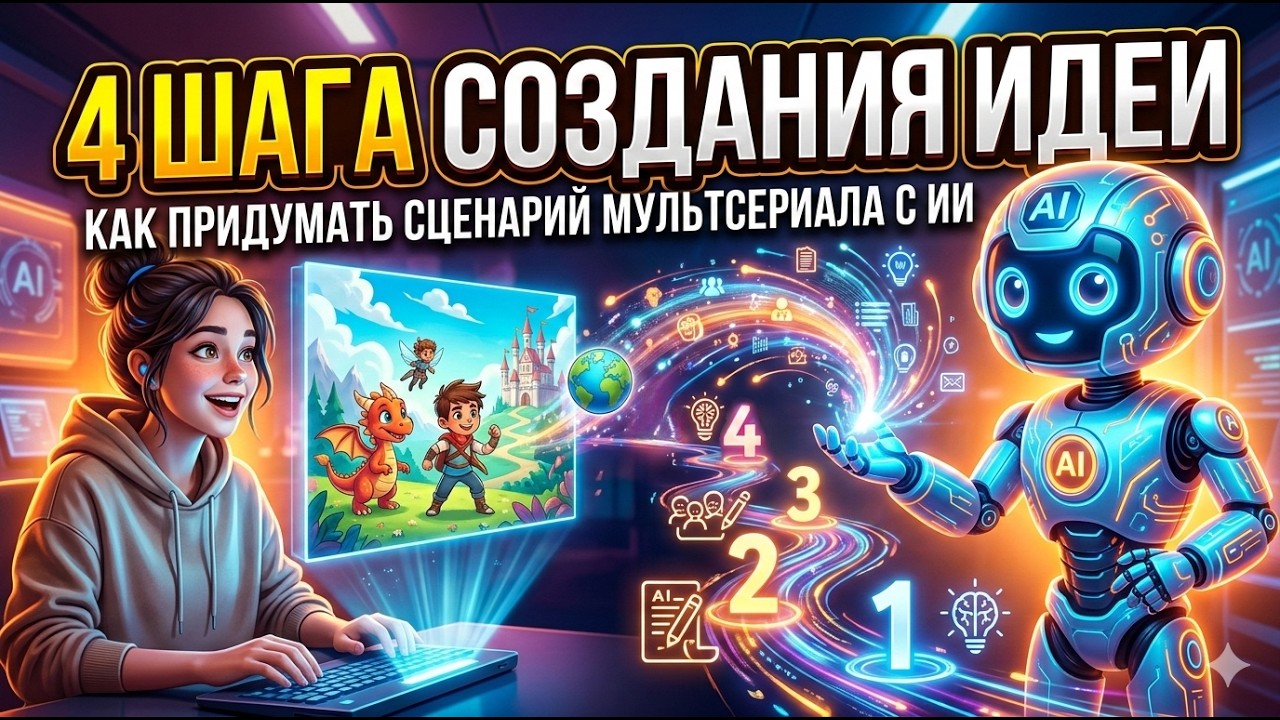 4 шага создания идеи, для сценария мультсериала. #ai #ии #нейросети