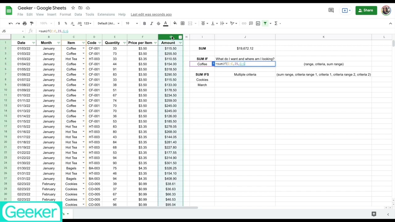 Sum, Sumif & Sumifs Functions in Google Sheets