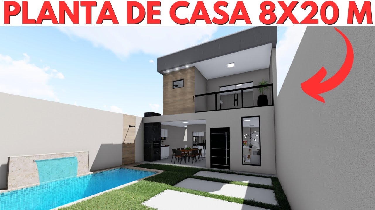 PLANTA DE SOBRADO 8X20 METROS COM 3 QUARTOS!