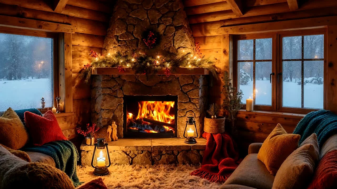 Cozy Fireplace Jazz in a Winter Cabin - Soft Smooth Jazz Music for Work and Relax 03