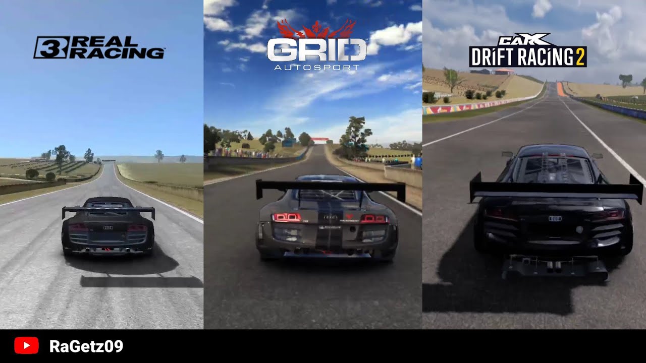 REAL RACING 3 vs GRID AUTOSPORT vs CARX DRIFT RACING 2 COMPARISON | Bathurst with Audi R8 LMS