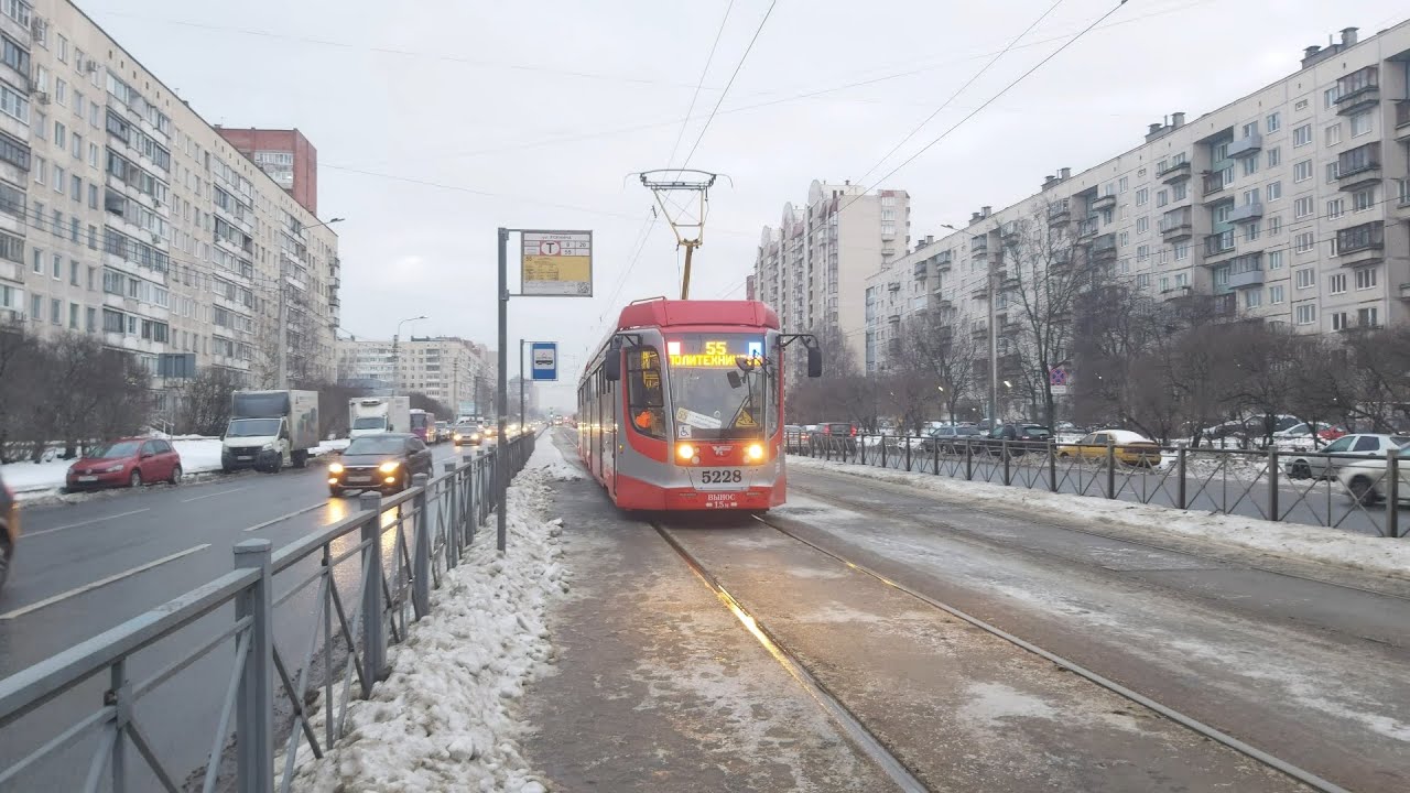 Трамвай, маршрут №55 КТМ-31-02.02 б.5228 (23.01.2021) Санкт-Петербург