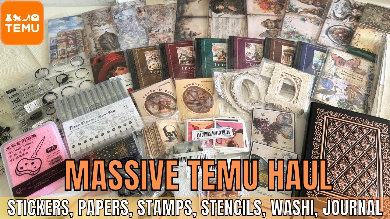 MASSIVE TEMU HAUL **MY BIGGEST ONE YET** - JOURNAL SUPPLIES, STAMPS, STENCILS, STICKERS, PAPER PACKS
