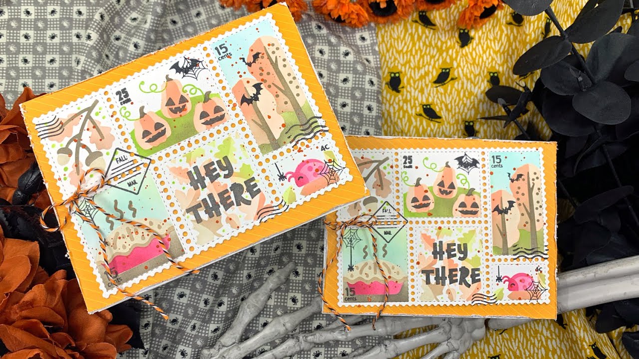 Waffle Flower Fall Postal Collage Cards | AmyR Halloween 2023 Card Series #23