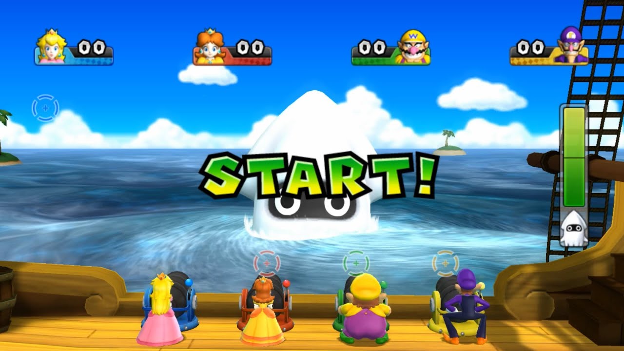 Mario Party 9 - Blooper Beach - Peach Vs Daisy Vs Wario Vs Waluigi (CPU Difficulty Very Hard)