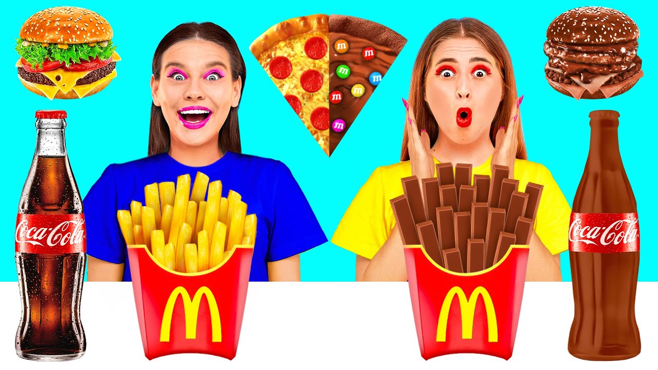 Real Food vs Chocolate Food Challenge | Funny Situations and Fails Happy Funny