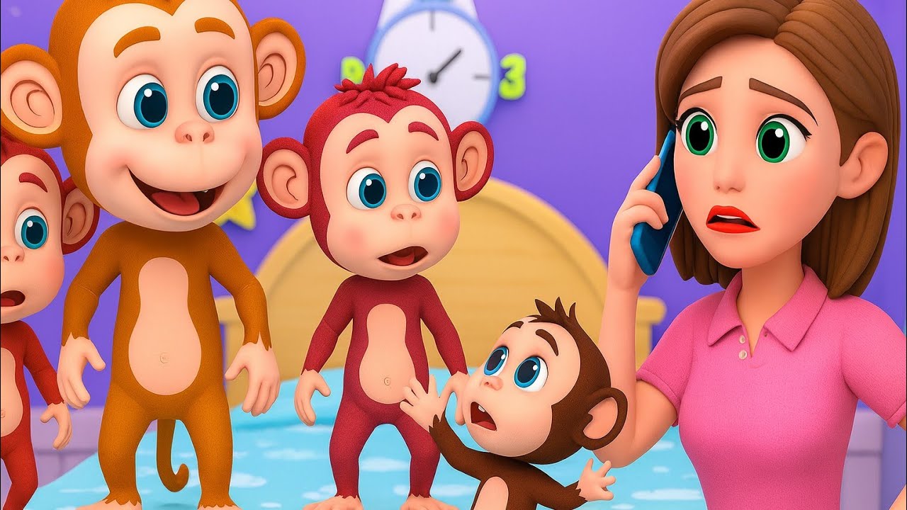 Five Little Monkeys Jumping on the Bed | english rhymes for babies | learning videos for toddlers