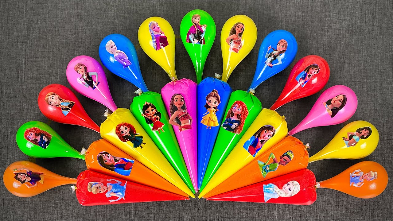 ASMR Slime Search 🧜‍♀️ Disney Princesses Clear Slime Bag | Clay Slime with Elsa, Ariel & Belle