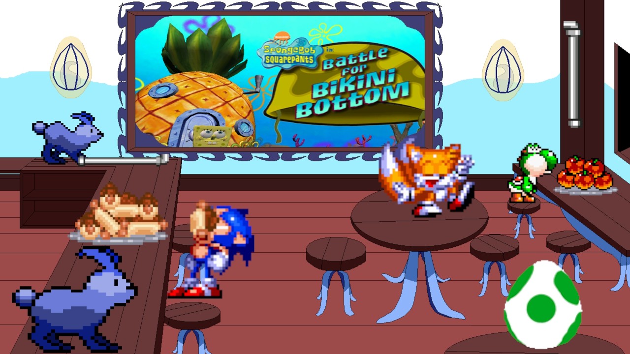 Enjoying a nice swim at the beach (full of robots) - SpongeBob: battle for bikini bottom