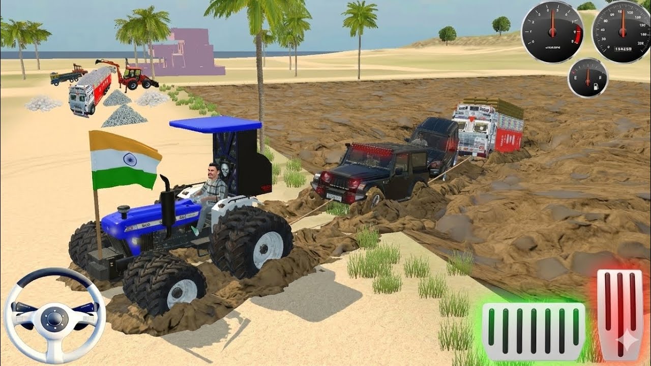 🔥Harvester stuck mud in tractor jcb and rescue in the Harvester #indianvehiclessimulator3dvideos