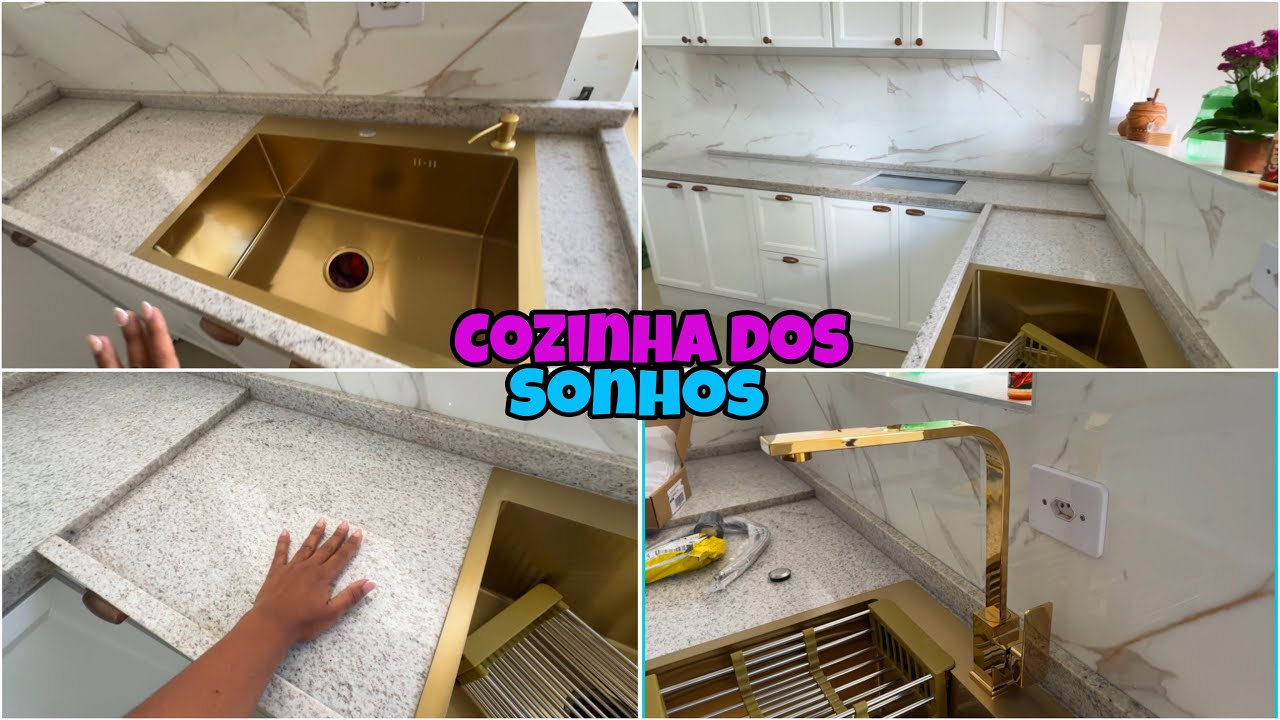 Transformação da Cozinha: Bancada em Granito Branco Siena com Torneira e Cuba Dourada
