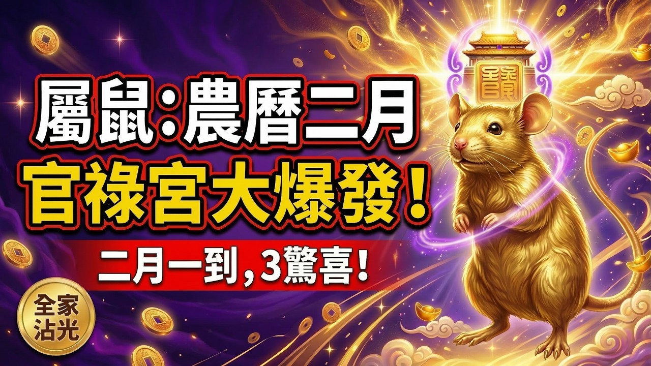 【屬鼠人大轉機】：農曆二月一到，「官祿宮」大放異彩，命中注定的『3大驚喜』要來！接住了，全家都沾光！#生肖鼠2026運勢 #2026屬鼠運勢 #生肖鼠財運 #事業貴人 #偏財 #風水 #二月二 #屬鼠