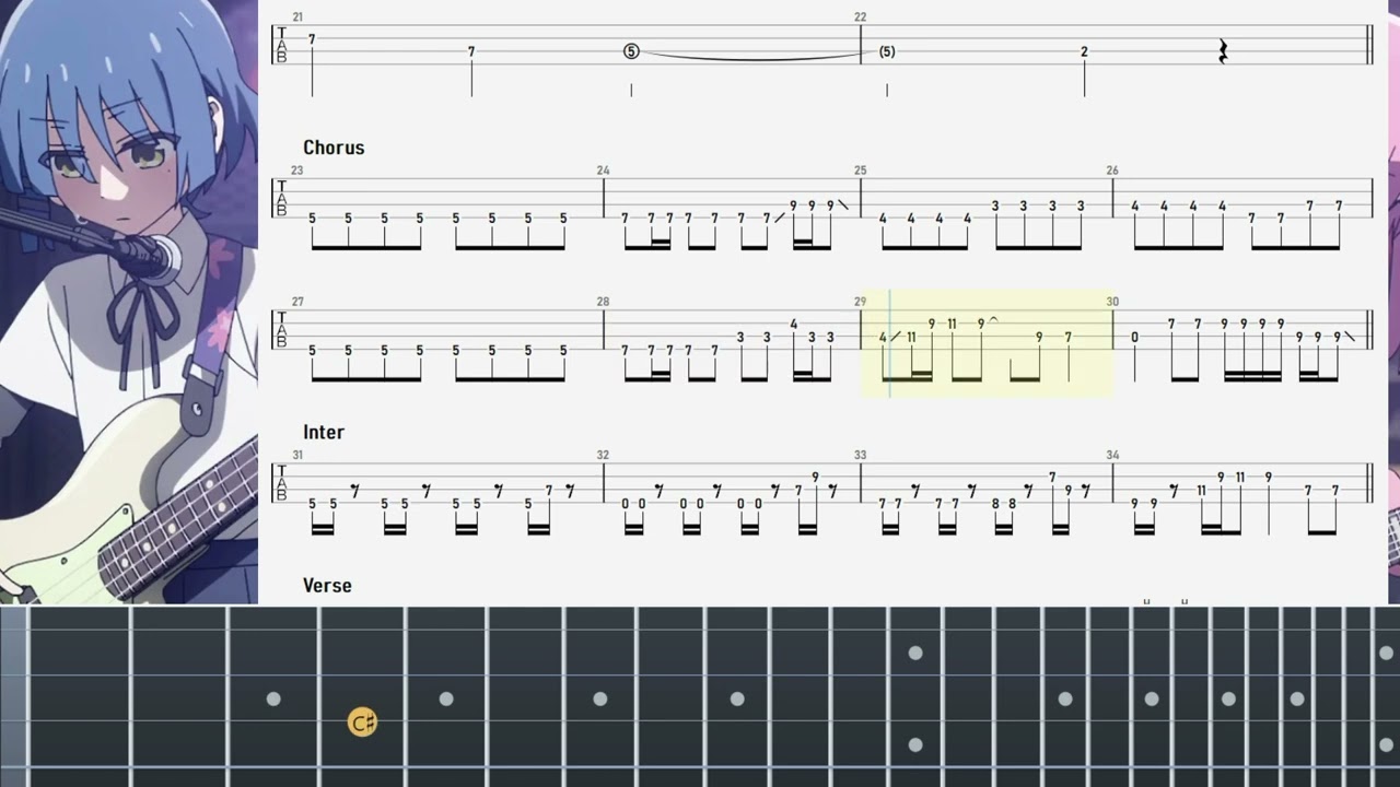 Backingtrack bocchi the rock! - Flashbacker bass tabs (no vocal no guitar)