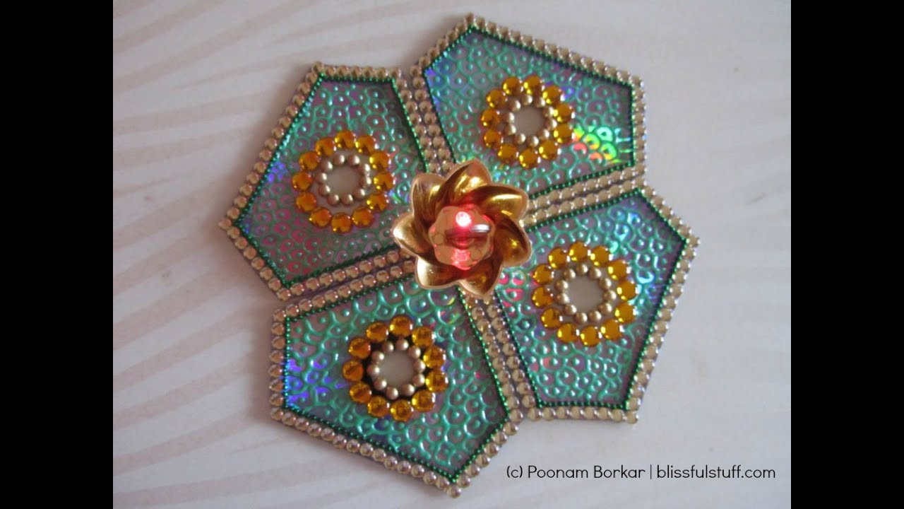 DIY - CD Rangoli | How to make kundan rangoli with old CDs | Best out of waste