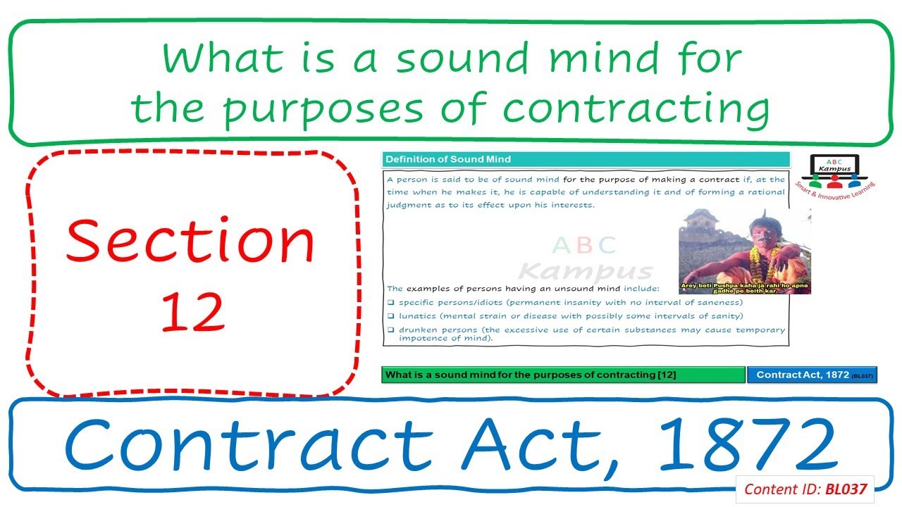 Section 12 What is a sound mind for the purposes of contracting | Contract Act, 1872 (BL037)
