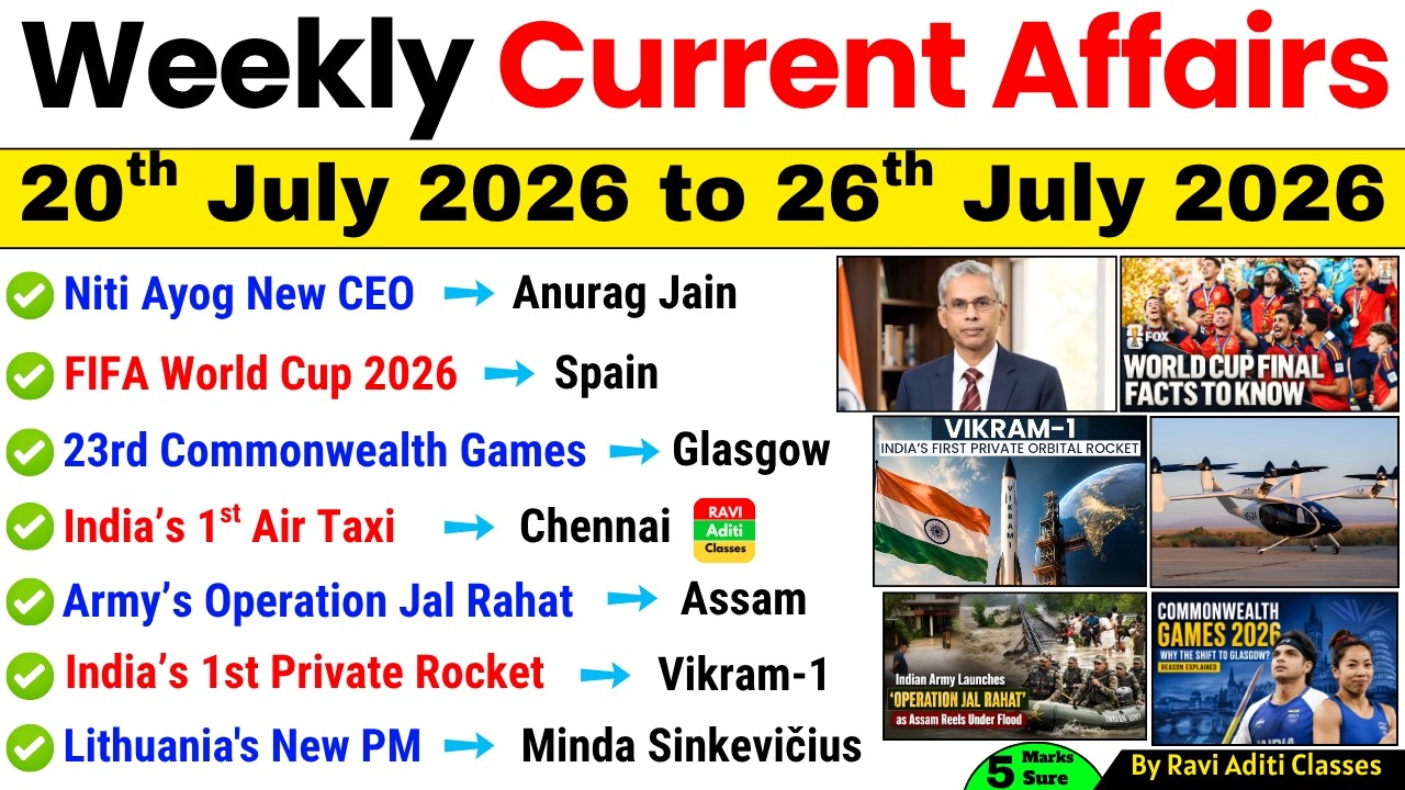 Weekly Current Affairs 2026 | 20th July to 26th July 2026 | Important Current Affairs 2026 ssc railw