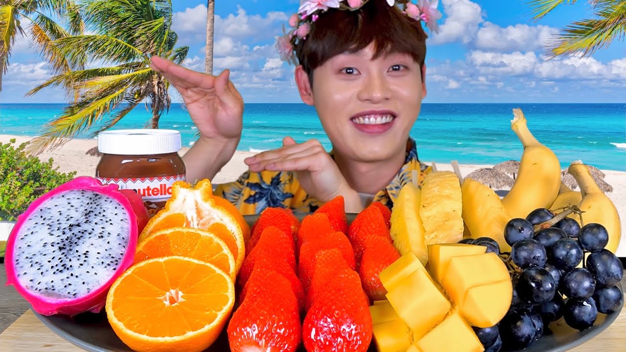 ASMR 새콤달콤 과즙팡팡 생과일🍌블랙포도 애플망고 용과 딸기 파인애플 먹방~! Fresh Fruit Orange Banana Apple Mango Grape MuKBang!