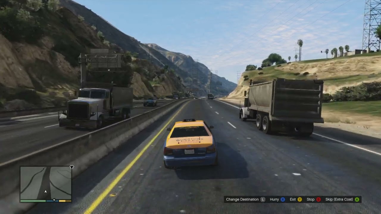 GTA V Franklin rides the Taxi home from Sandy Shores Medical Center