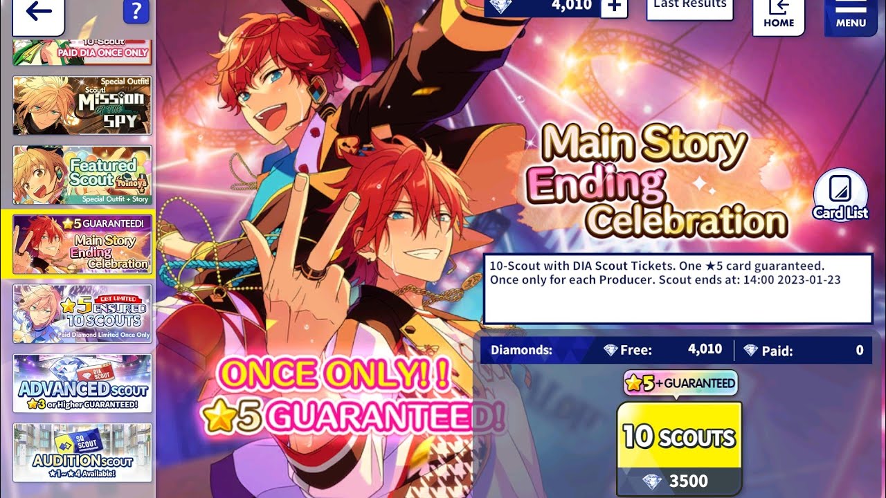 Enstars Gacha Guaranteed 5 Stars gacha + Special gacha New Year 10 pulls
