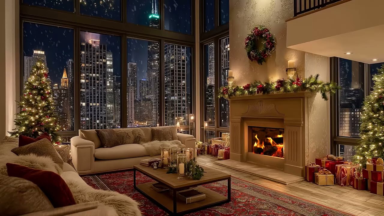 🏠Warm Winter Jazz | Soft Piano & Snowfall on Window (3 Hours) | Sleep Relax Meditation Focus Study