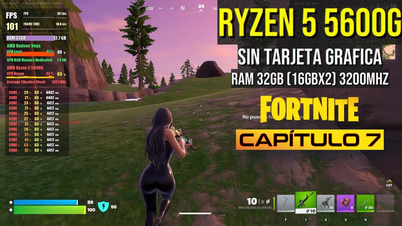 Fortnite - Capitulo 7 - Ryzen 5 5600G & 32GB DDR4 (16GBx2) 3200Mhz - 8GB VRAM - Modo Rendimiento