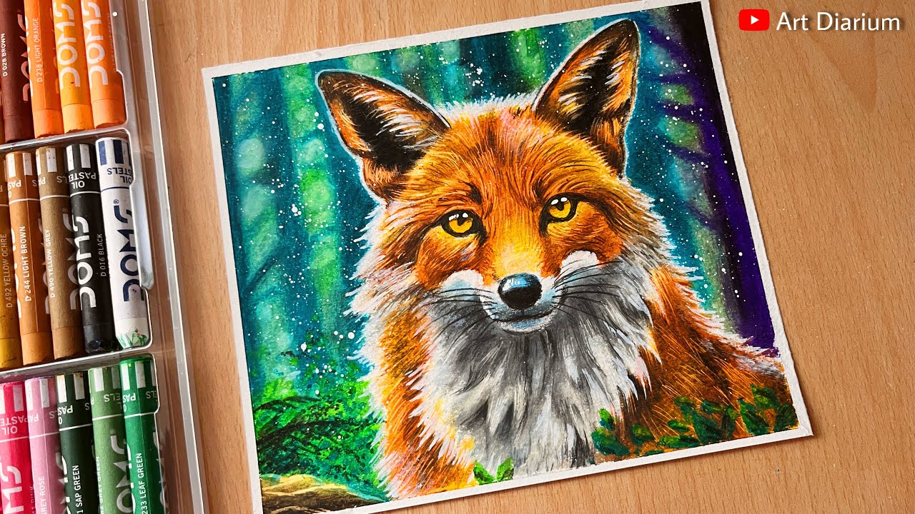 Fox Nature Drawing with Oil Pastel Step-by-Step Tutorial