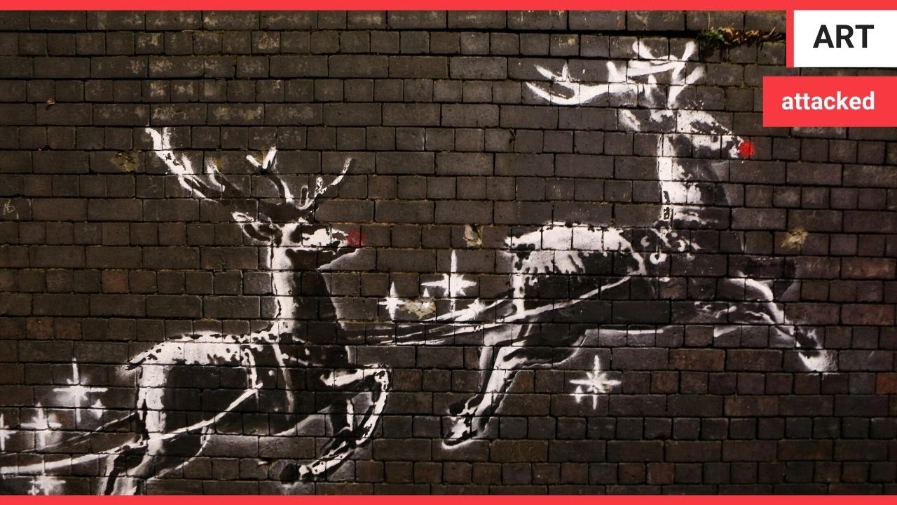 Outrage after new Banksy Christmas graffiti is defaced | SWNS TV