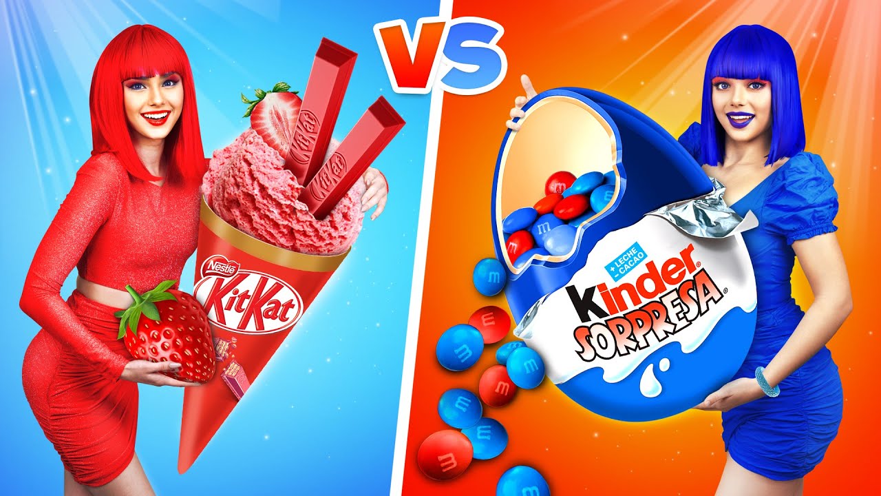 Desaf&iacute;o de alimentos AZUL vs ROJO || El &uacute;ltimo en dejar de comer gana Reto 24 horas por Ratata Cool