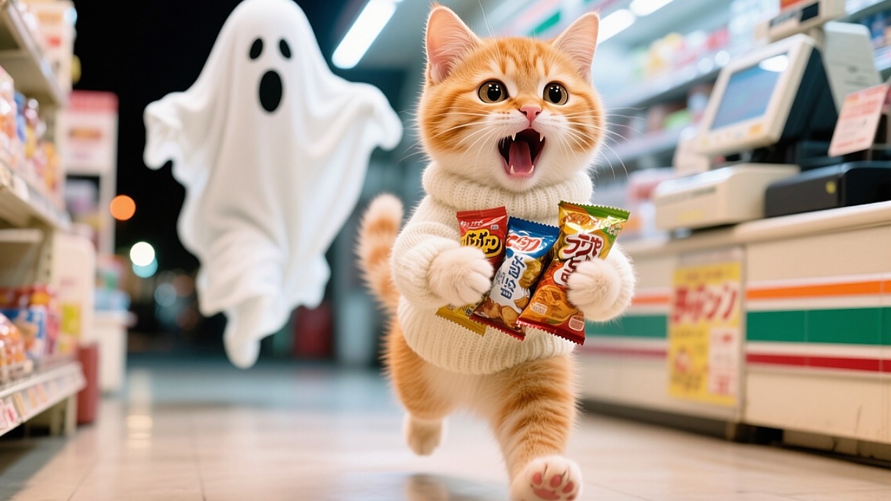Kitten Scared by Ghost, Mother Comforts👻#cute #cat #funny #animals #viralvideo #kitten