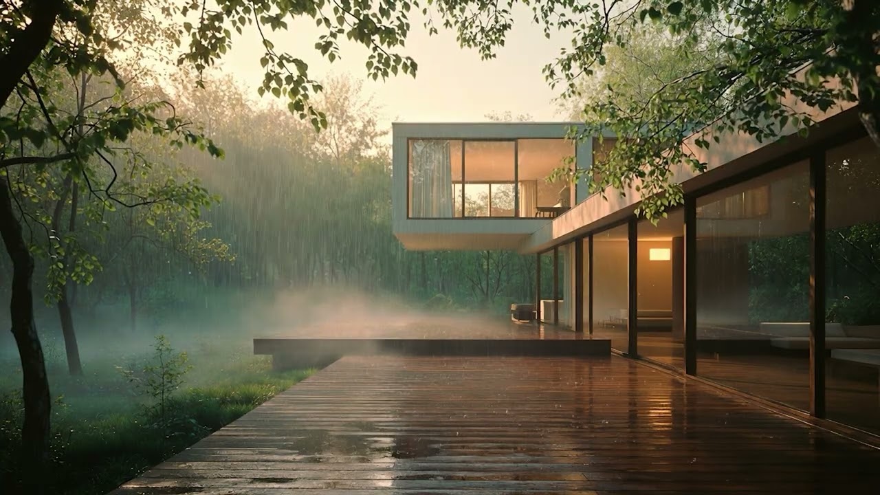 Steady Spring Rain on a Modern House | White Noise for Sleep