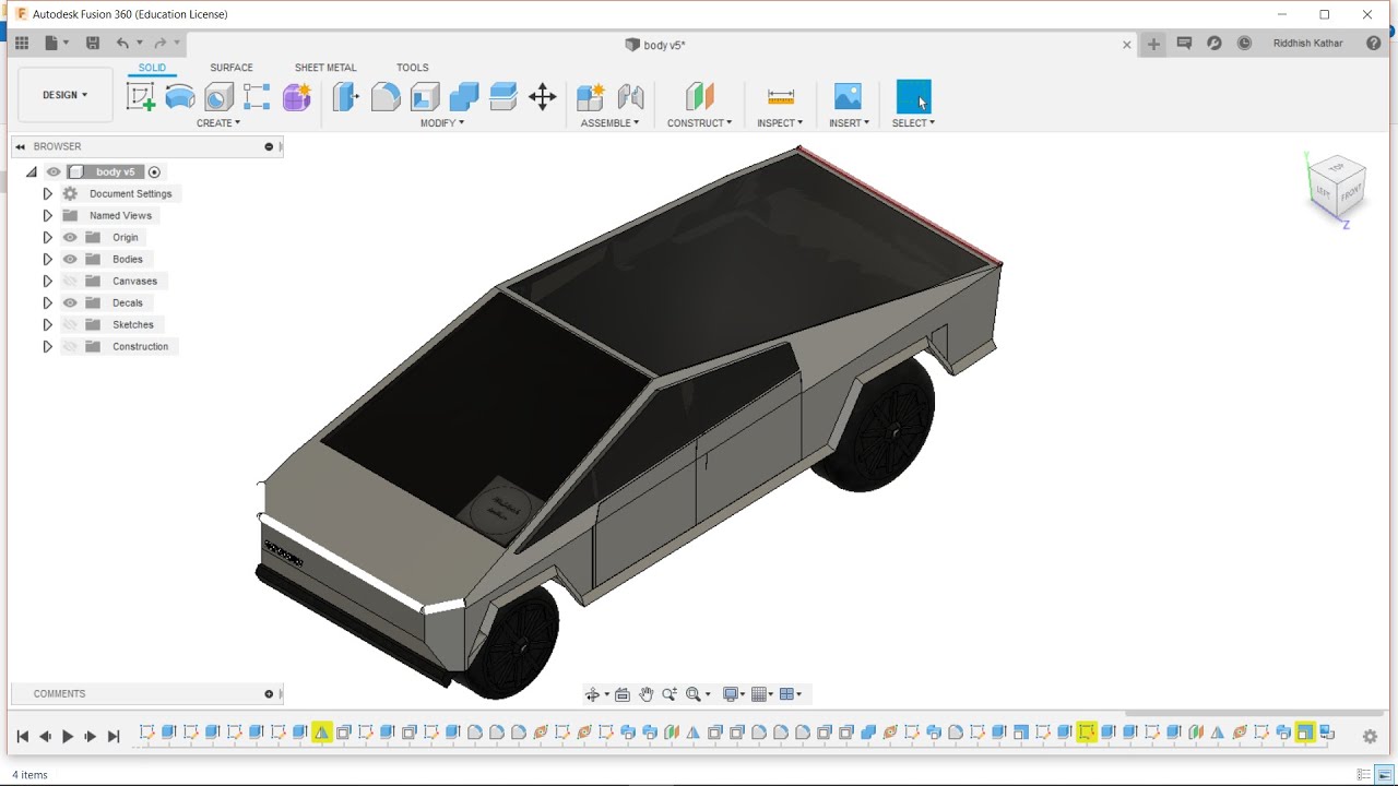 FUSION 360 Tutorial: STEP BY STEP DESIGN OF TESLA CYBER TRUCK