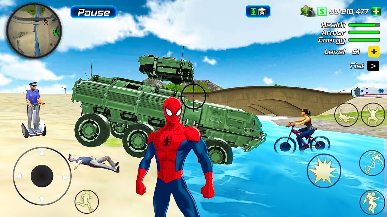 Rope Frog Ninja Superhero and Army Tank in Open World Game - Android Gameplay #2