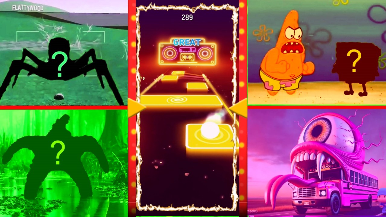SpongeBOB🆚School Bus Monster 🆚 Minion Zombie 🆚 Hungry star⚡️Tiles Hop#8