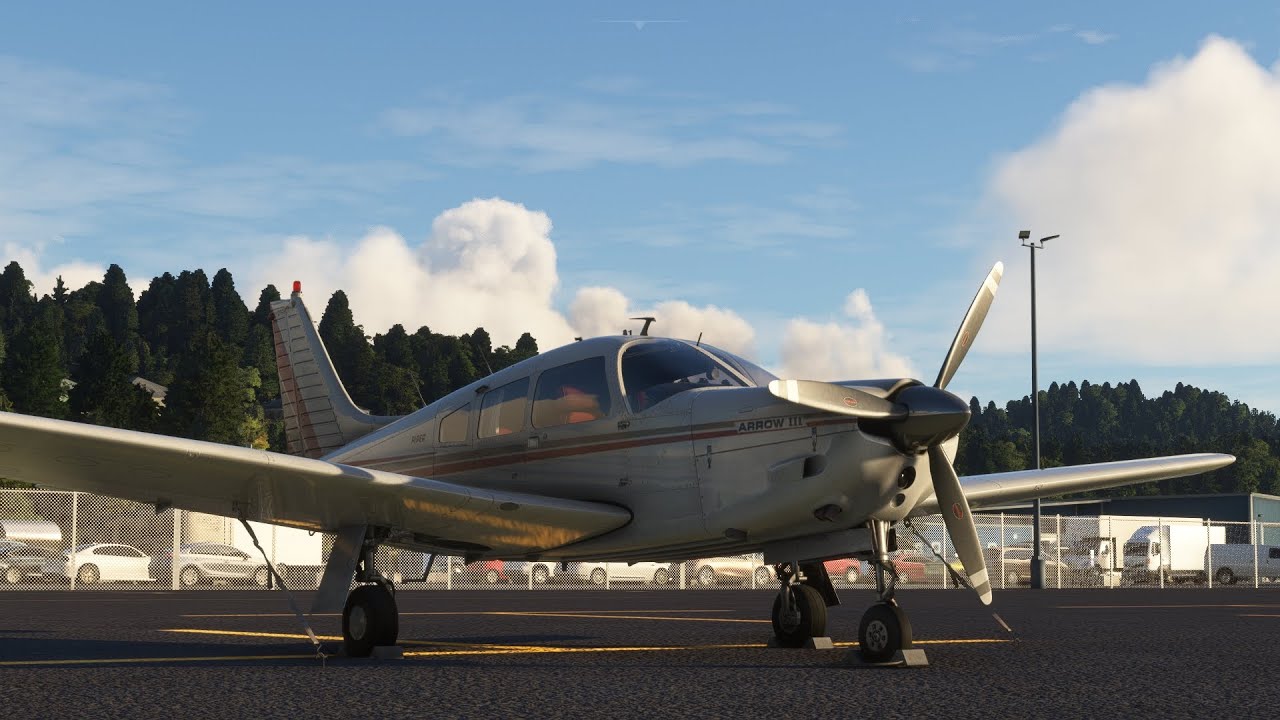 Flying a circuit at Orcas Island in the JustFlight PA-28 Arrow III in Microsoft Flight Simulator