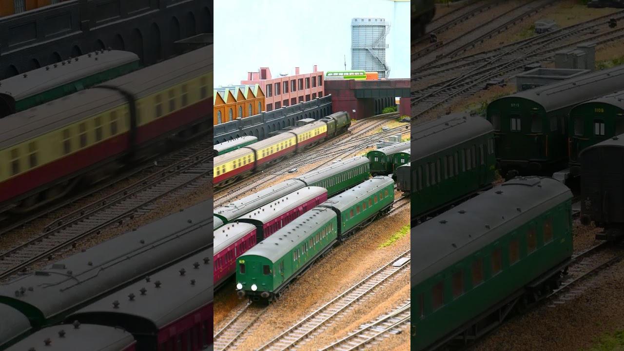1954 - Blood & Custard Steam and Green Southern Electrics  pass on Ewhurst Green model railway