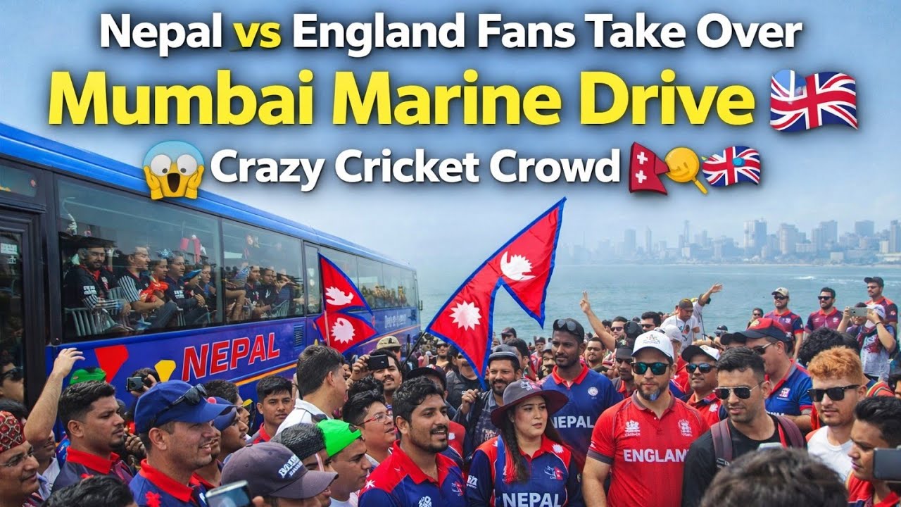 Nepal vs England Fans Take Over Mumbai Marine Drive 😱 | Crazy Cricket Crowd 🇳🇵🏏🇬🇧