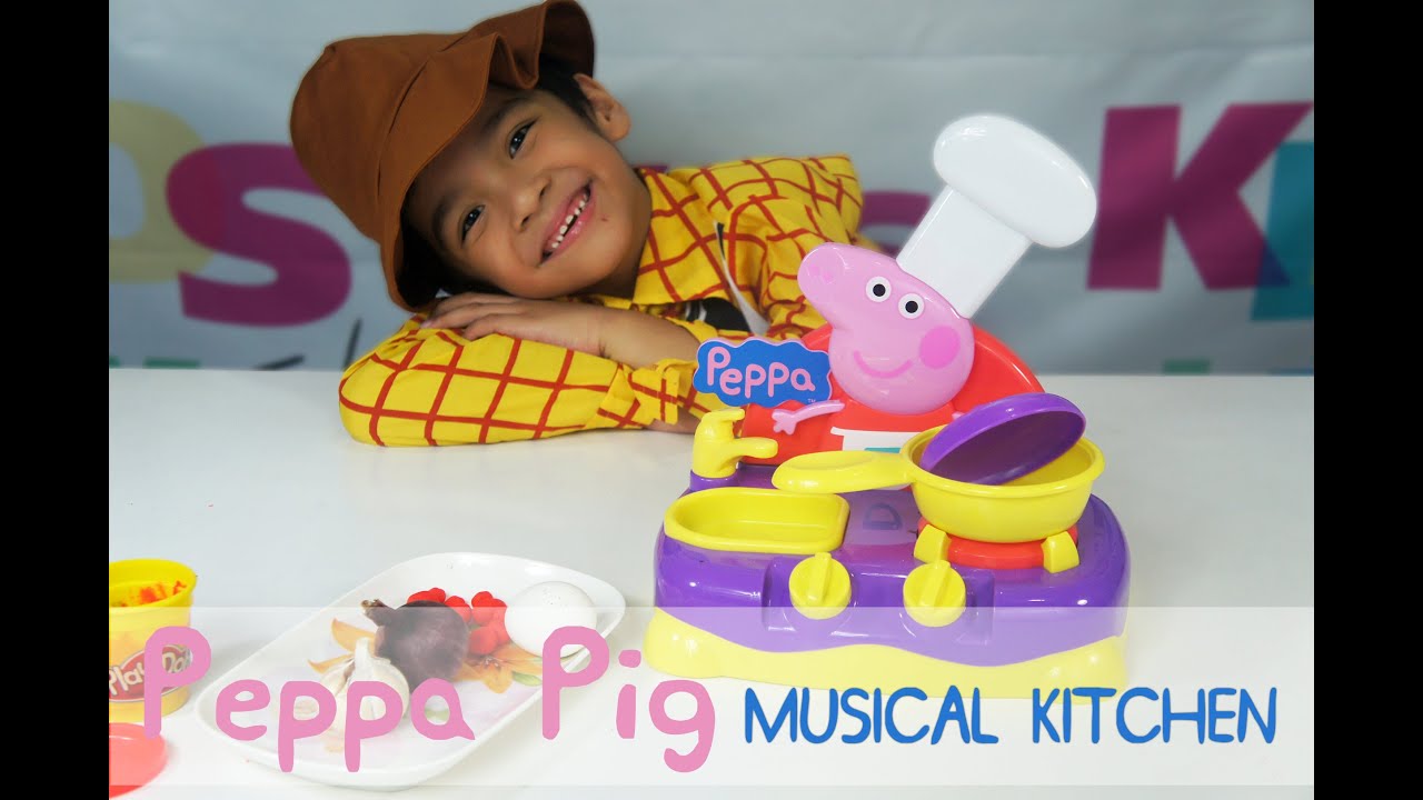 Let's Cook with Peppa Pig Musical Kitchen Playset With Real Onions Garlic and Egg! and Play-doh??