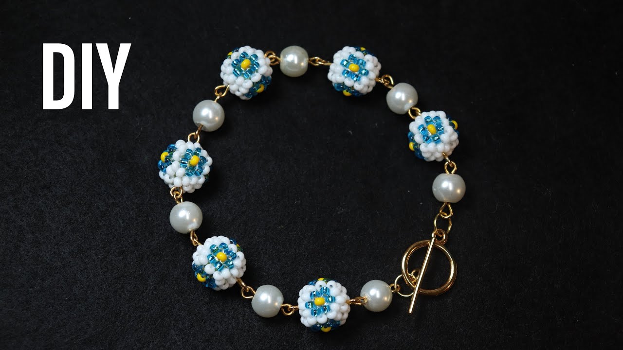 Bracelet with Beaded flower ball easy to make for beginner no 82