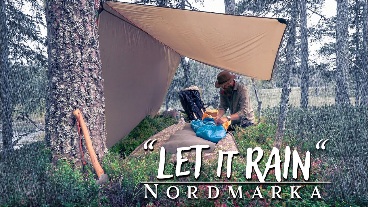 Solo Overnight Tarp Camping In Rain | Nordmarka, Norway
