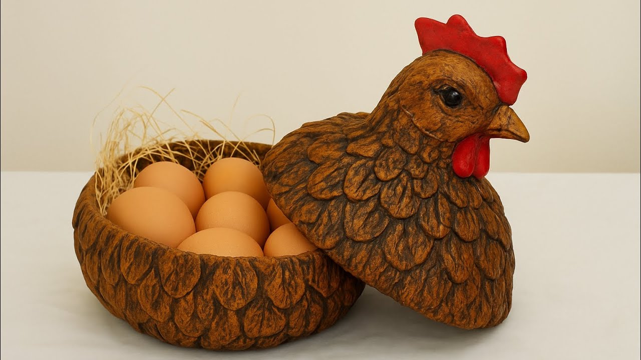 سلة بيض على شكل دجاجة بعجينة الورق ديكور رائع وسهل 🐔✨