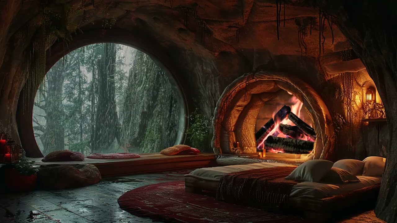 Cozy Cave Rain Ambience with Fireplace Warmth  A Safe Place to Rest, Breathe, and Feel Calm Again