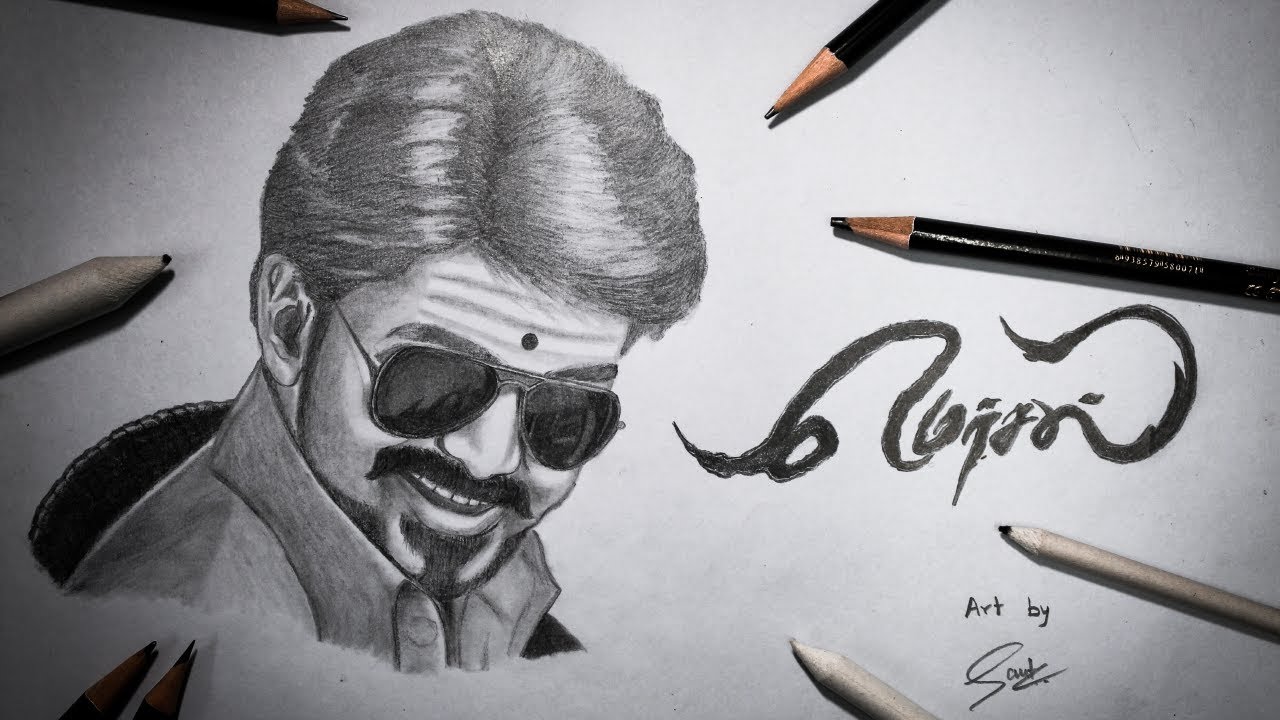 Mersal(மெர்சல்) Vijay Drawing | Pencil Sketch